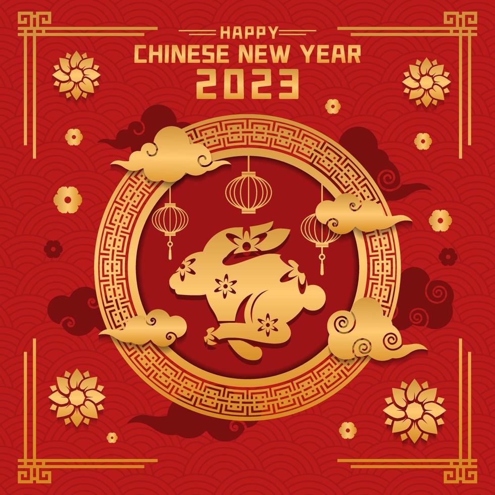 Happy Chinese New Year 2023 Rabbit Zodiac Sign for The Year of The Rabbit vector