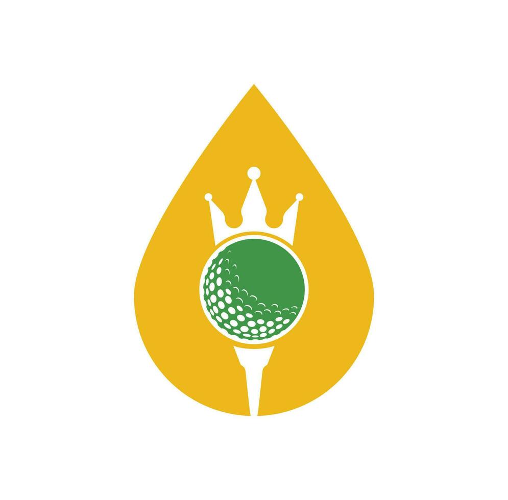 diseño de logotipo vectorial de concepto de forma de gota de golf rey. pelota de golf con icono de vector de corona.