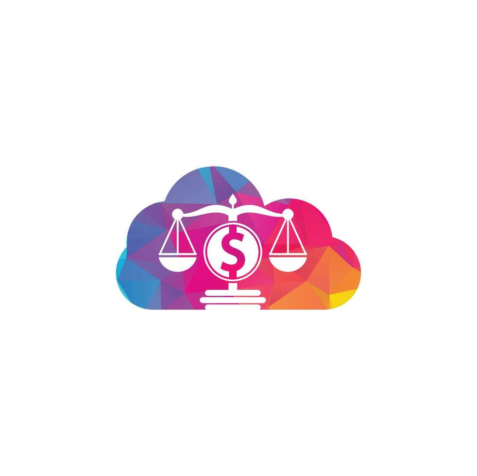 diseño de logotipo de vector de forma de nube de bufete de abogados de dinero. concepto de finanzas escala de logotipo e icono de símbolo de dólar.