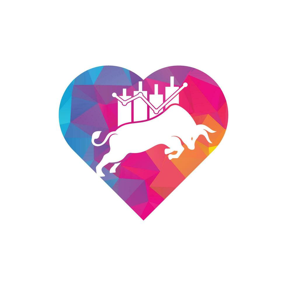 Trade Bull heart shape concept logo design. Bullish Trader Logo. Forex bull logo design template vector. vector