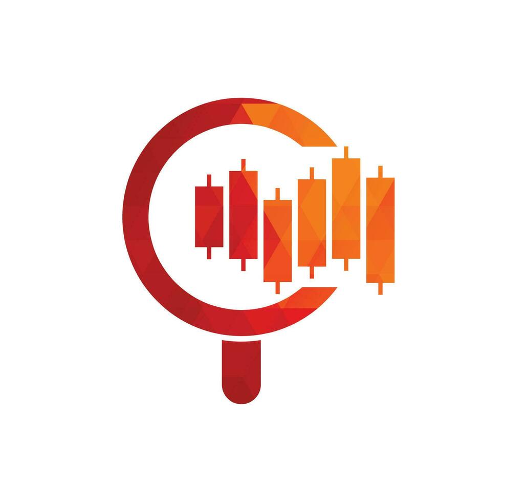 Search finance logo design vector icon. Vector logo combination of a graph and magnifier.