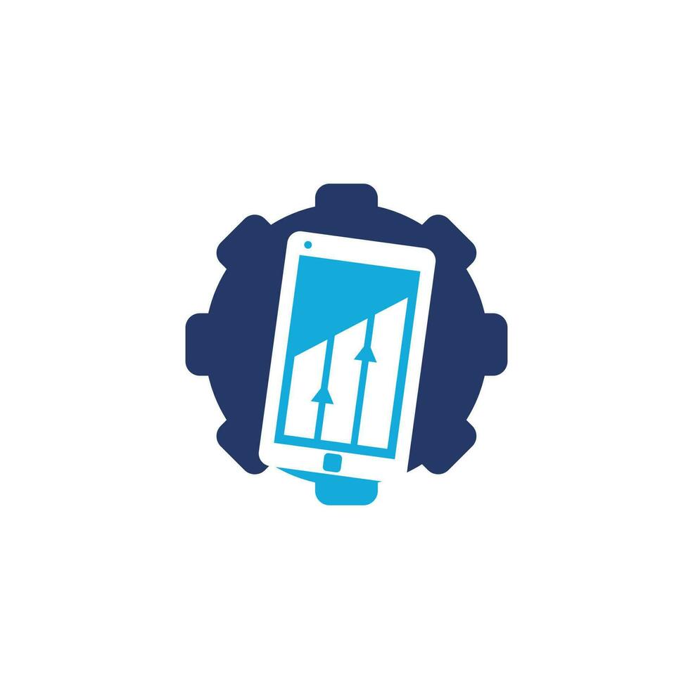 Mobile Graph gear shape Logo Template Design. Phone analytics marketing vector logo template