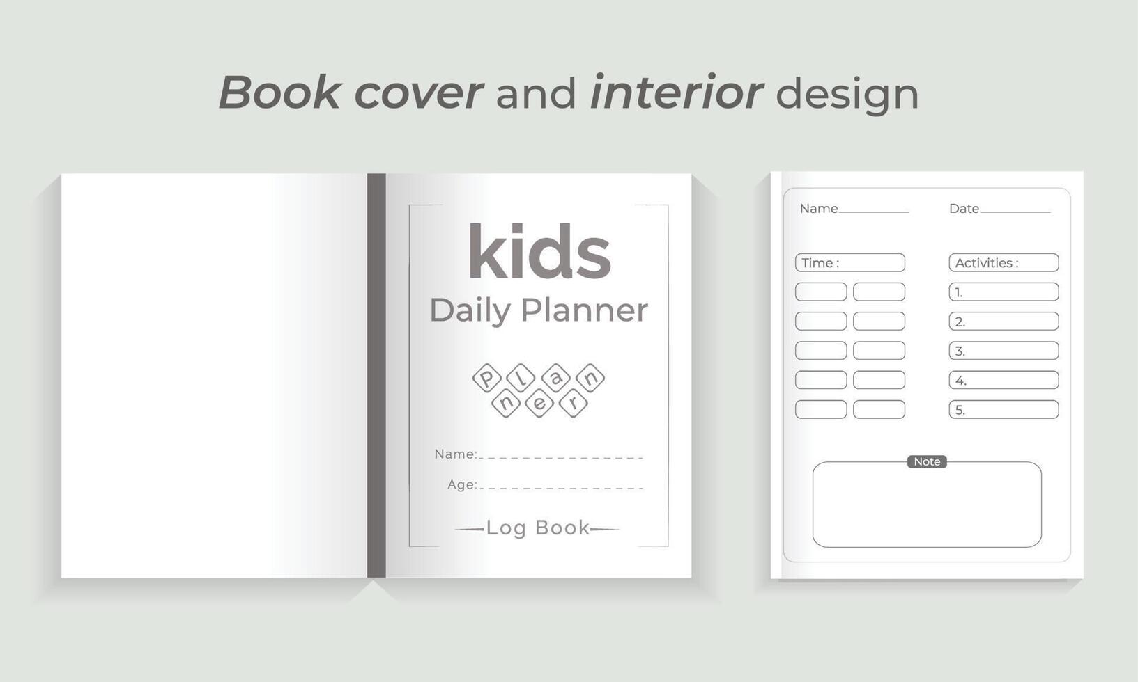 Kids  planner log book cover and interior vector