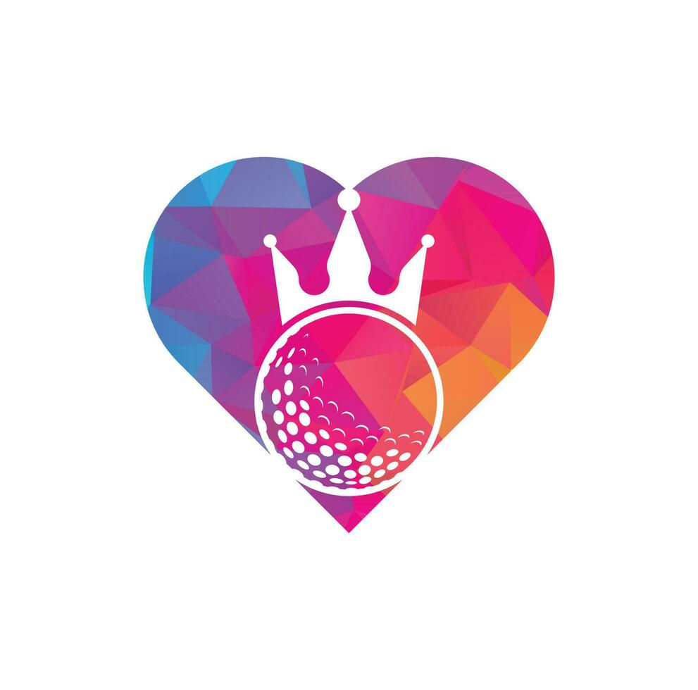King golf heart shape concept vector logo design. Golf ball with crown vector icon.