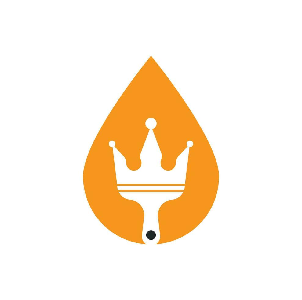 pintura rey y diseño de logotipo vectorial de concepto de forma de gota. icono de corona y pincel de pintura. vector