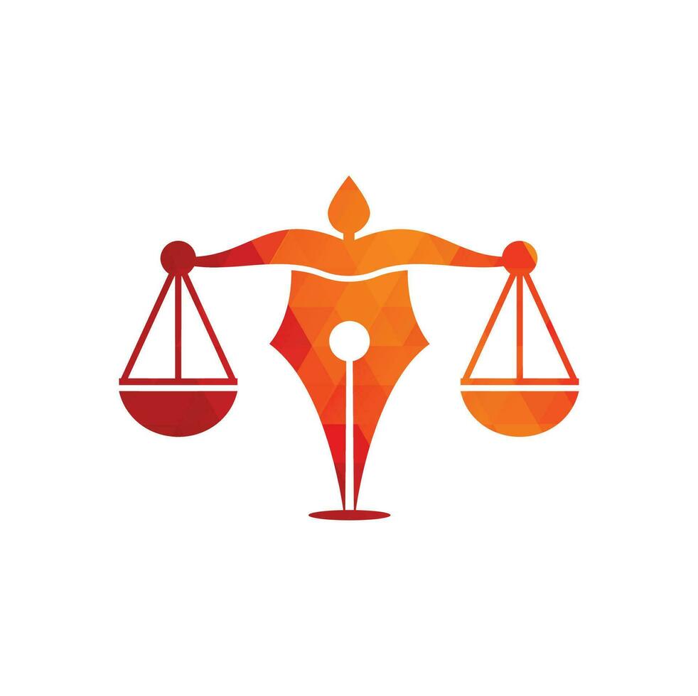 plantilla de diseño de logotipo de vector de bufete de abogados de pluma. vector del logotipo de la ley con equilibrio judicial simbólico de la escala de justicia en un plumín.