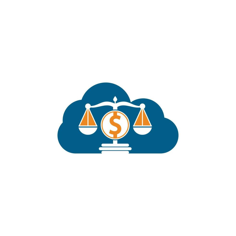 diseño de logotipo de vector de forma de nube de bufete de abogados de dinero. concepto de finanzas escala de logotipo e icono de símbolo de dólar.