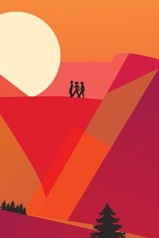 abstract illustration childreen silhouette evening vector art