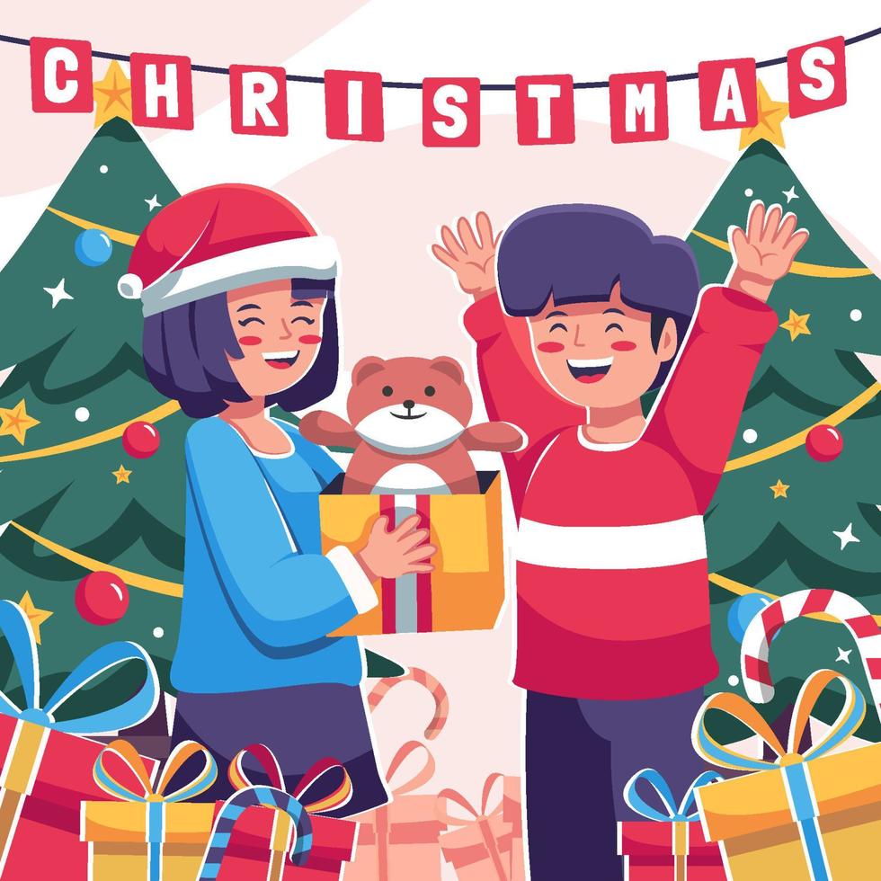 Children Giving Gift Christmas Party vector