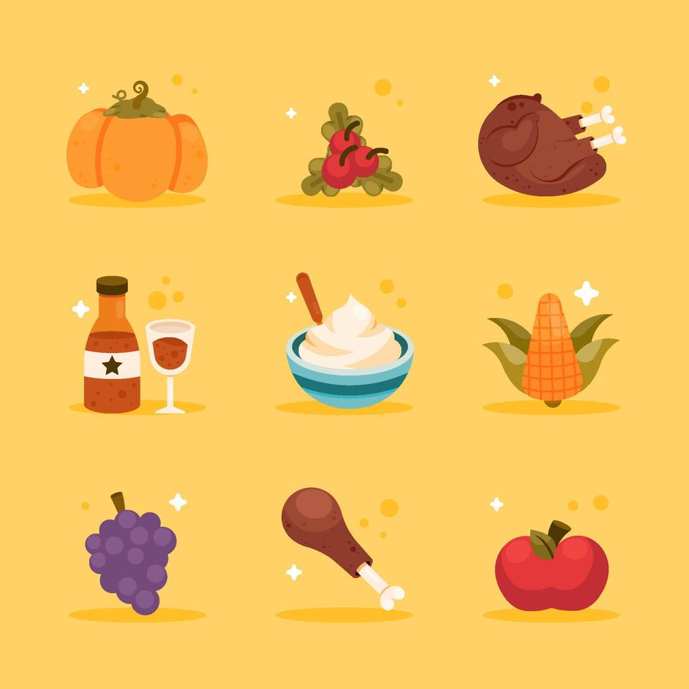 Thanksgiving Food and Beverages Icon Set Collection vector