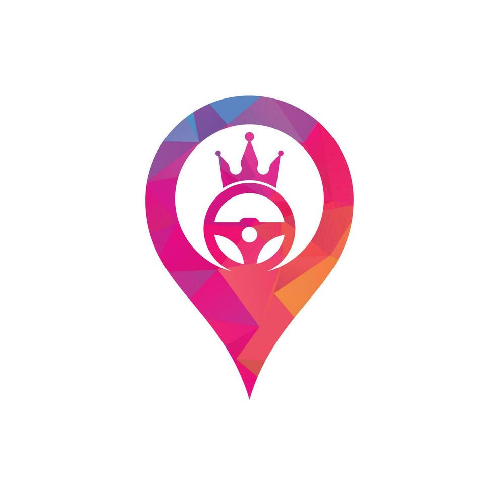 Drive king gps concept vector logo design. Steering and crown icon.