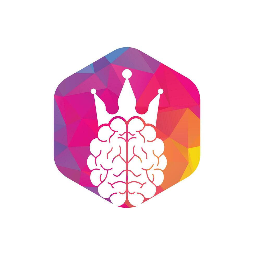 diseño del icono del logotipo del cerebro de la corona. diseño de logotipo de vector de rey inteligente. cerebro humano con diseño de icono de corona.