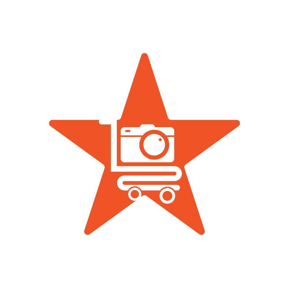 Camera Shop star shape concept Logo vector icon. Shopping Cart with Camera Lens Logo Design Template.