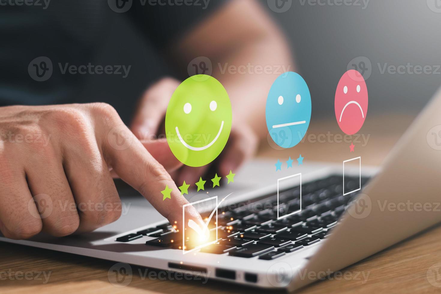 User give rating to service experience on online application, Customer review satisfaction feedback survey concept, Customer can evaluate quality of service leading to reputation ranking of business. photo