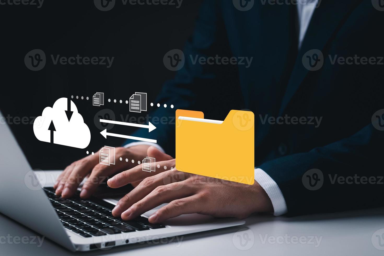 Cloud computing and online storage technologies, cloud computing and communications, connection to Internet server services for data transfer and data management. photo