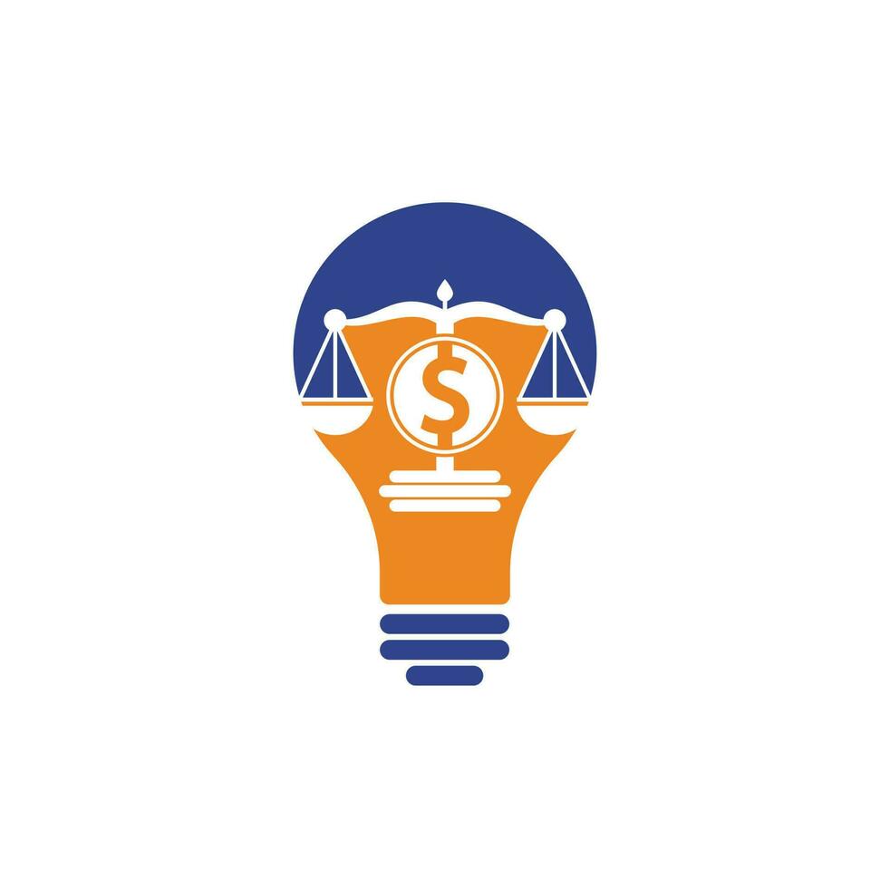 Money law firm bulb shape vector logo design. Finance concept. Logotype scale and dollar symbol icon