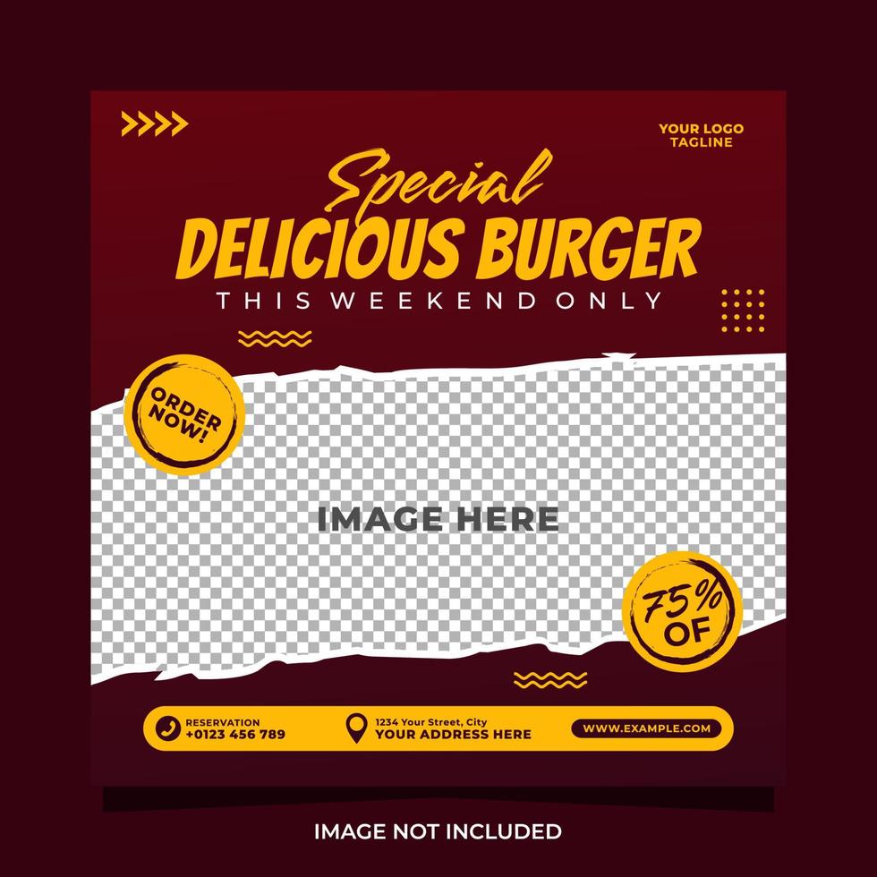 Delicious burger and food menu social media banner post template vector