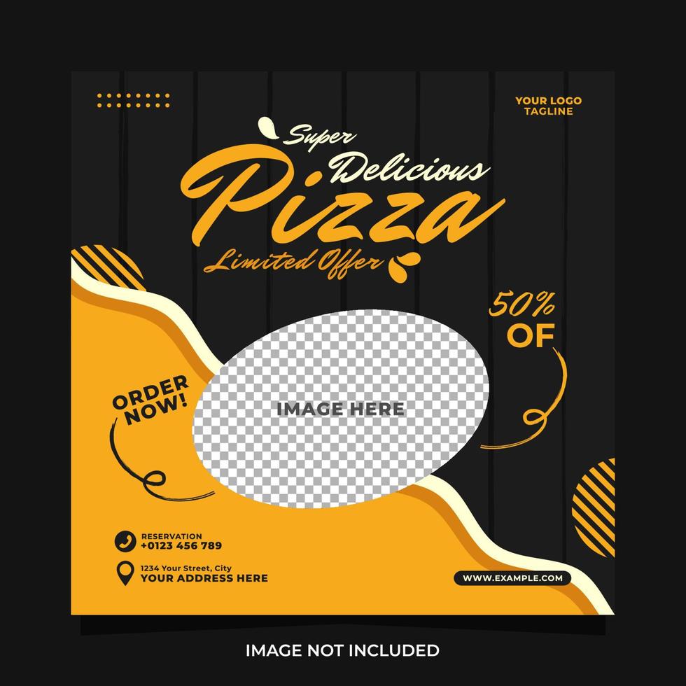 Super elicious pizza and food menu social media banner post template vector
