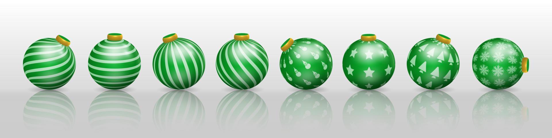 conjunto de decoraciones de bolas de navidad verdes, adornos con varios patrones vector