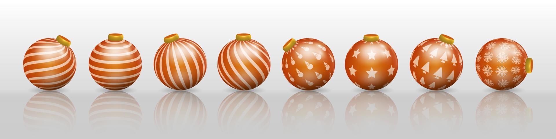 conjunto de adornos de bolas de navidad naranja, adornos con varios patrones vector