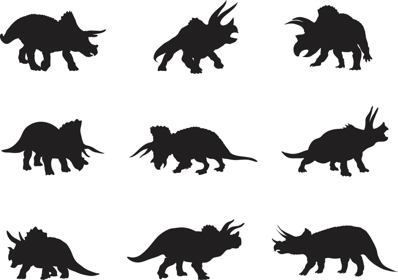 una colección vectorial de siluetas de dinosaurios triceratops para composiciones artísticas. vector