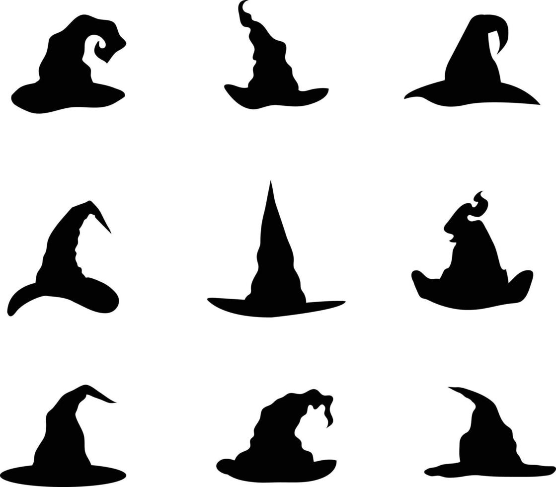 una colección vectorial de árboles de sombreros de brujas para composiciones artísticas. vector