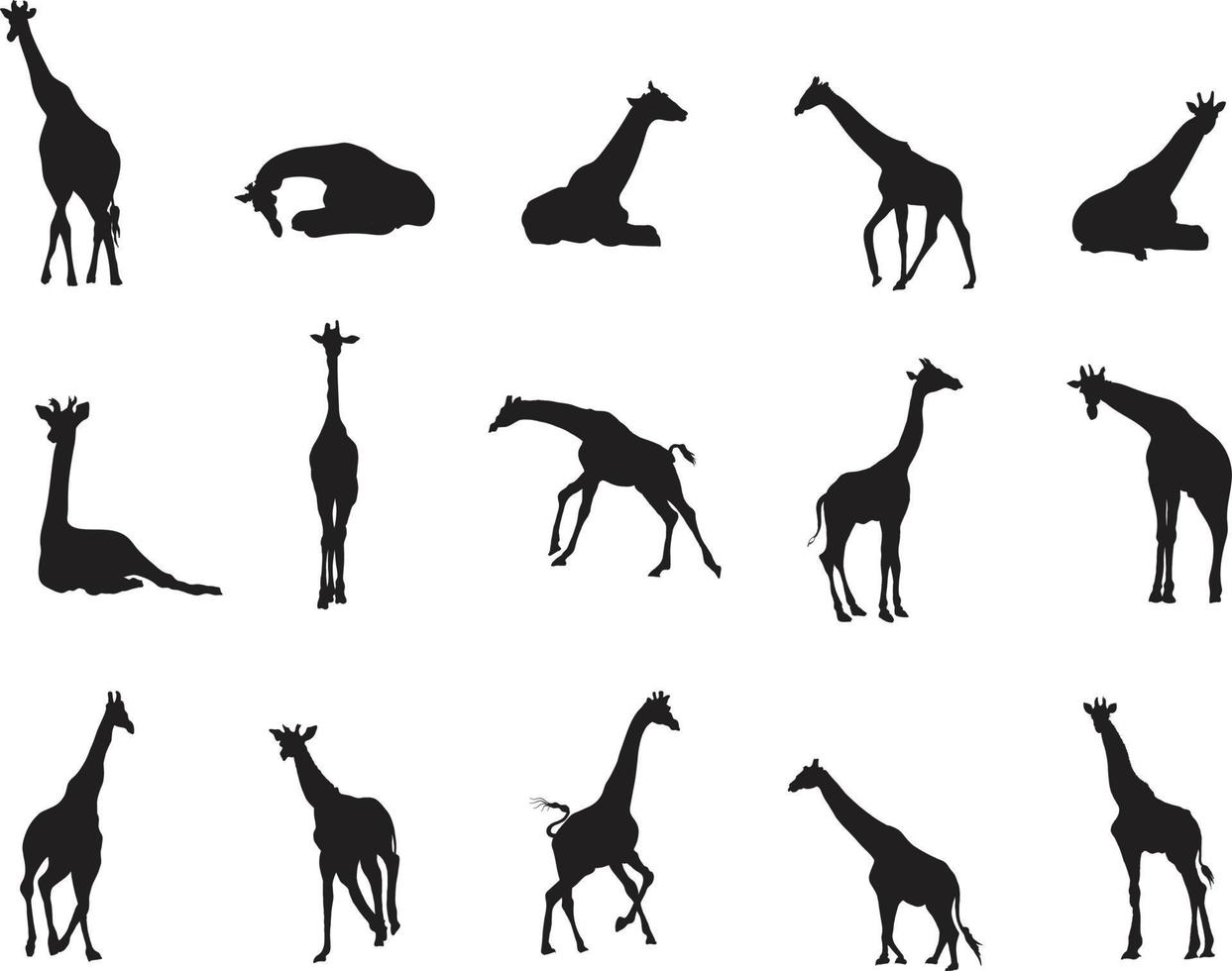 una colección de siluetas vectoriales de jirafas para composiciones artísticas. vector