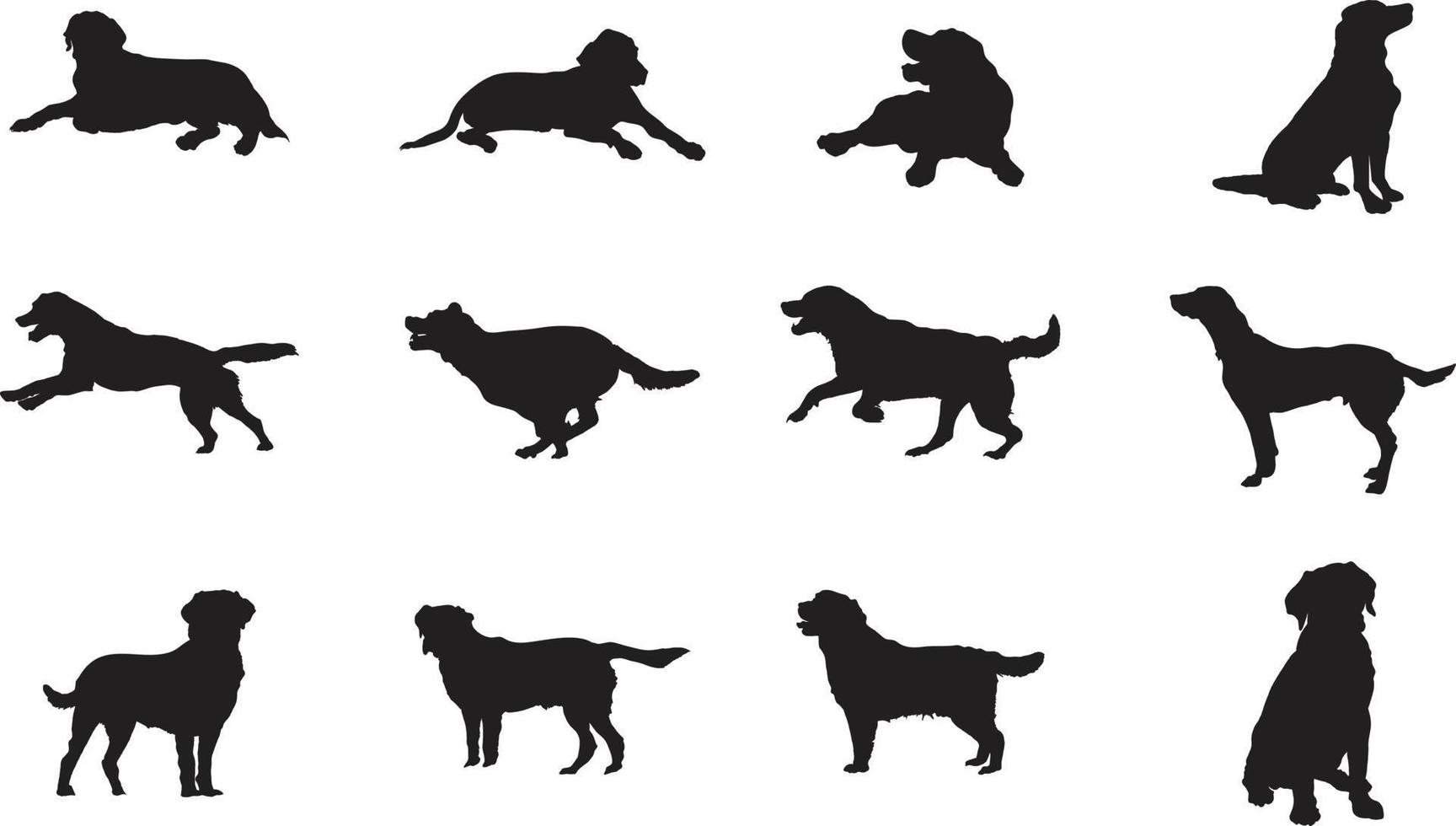 A vector silhouette collection of Labrador dogs for artwork compositions.