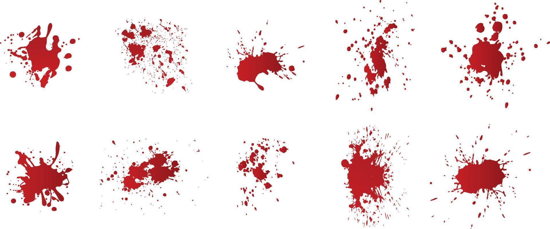 una colección de salpicaduras de sangre para composiciones y texturas de obras de arte vector