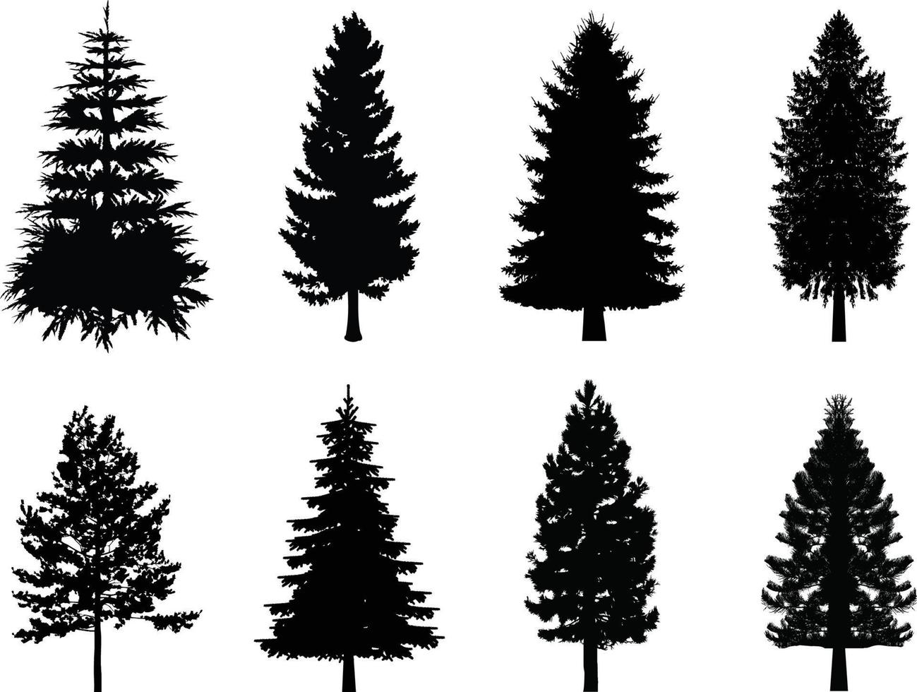 una colección de vectores de siluetas de pinos
