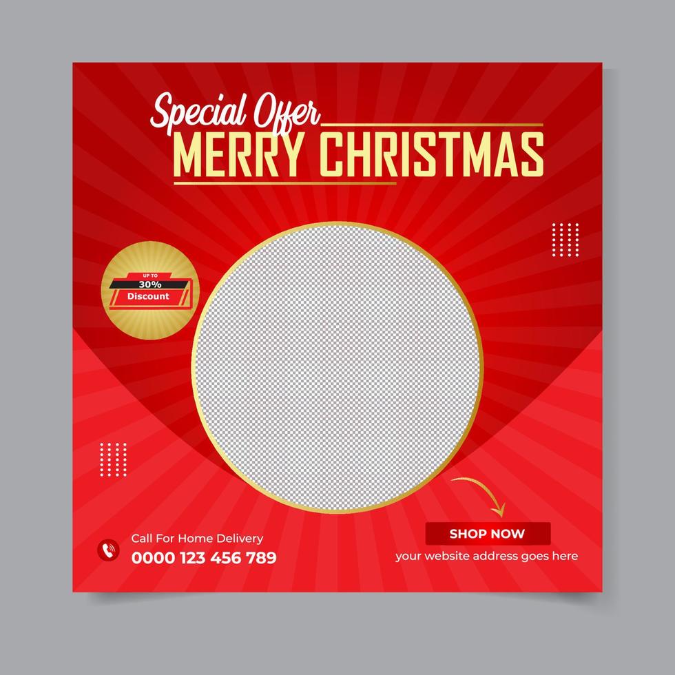 Merry Christmas social media post template vector