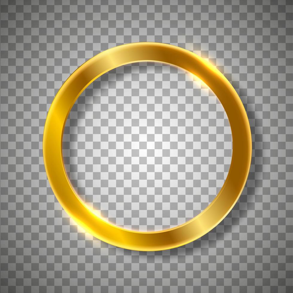 Round golden sparkling frame isolated. Golden shiny glowing round frame isolated over dark background. Gold metal ring luxury, blank circle border vector