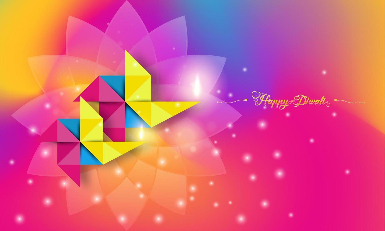 feliz diwali festival de luces india celebración plantilla colorida. diseño gráfico de pancartas de lámparas de aceite diya de loto indio, diseño moderno en colores vibrantes. estilo de arte vectorial, fondo de color degradado vector