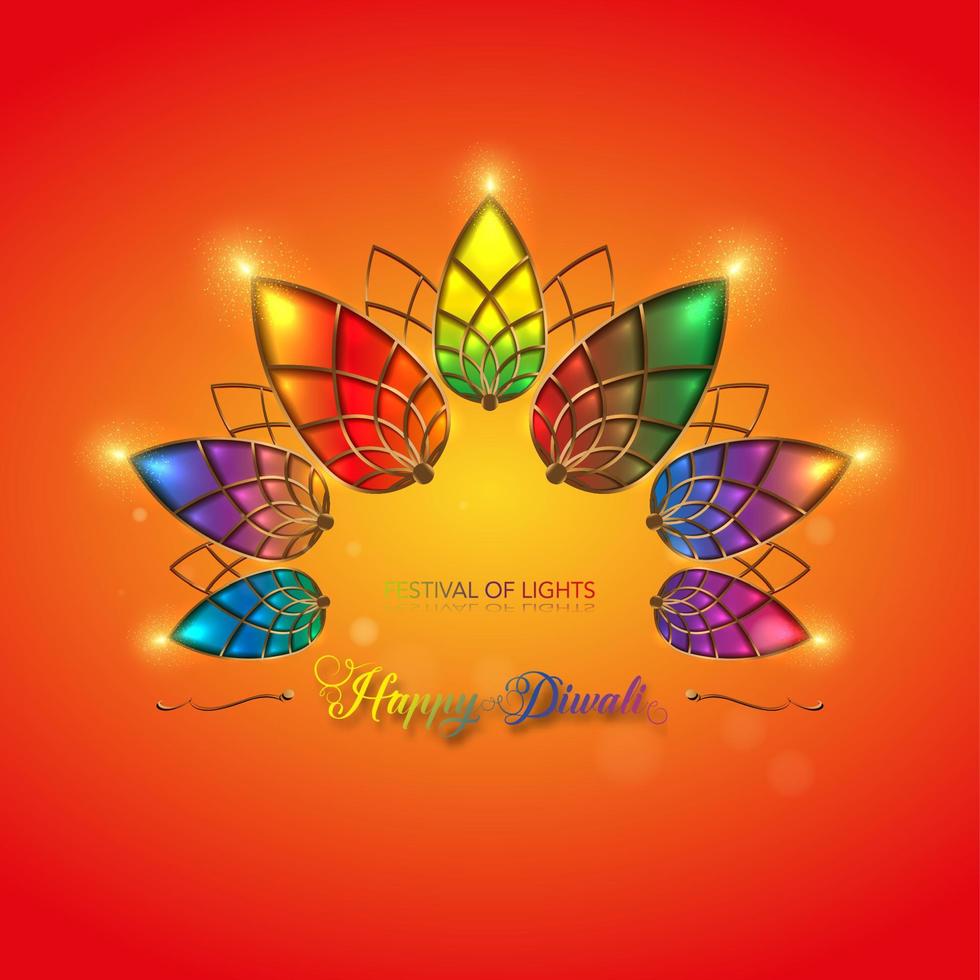 feliz diwali festival de luces india celebración plantilla colorida. diseño gráfico de pancartas de lámparas de aceite diya de loto indio, diseño moderno en colores vibrantes. estilo de arte vectorial, fondo de color degradado vector