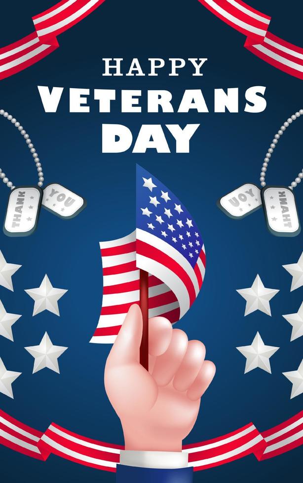 Happy Veterans Day, hands holding flags. Suitable for events vector