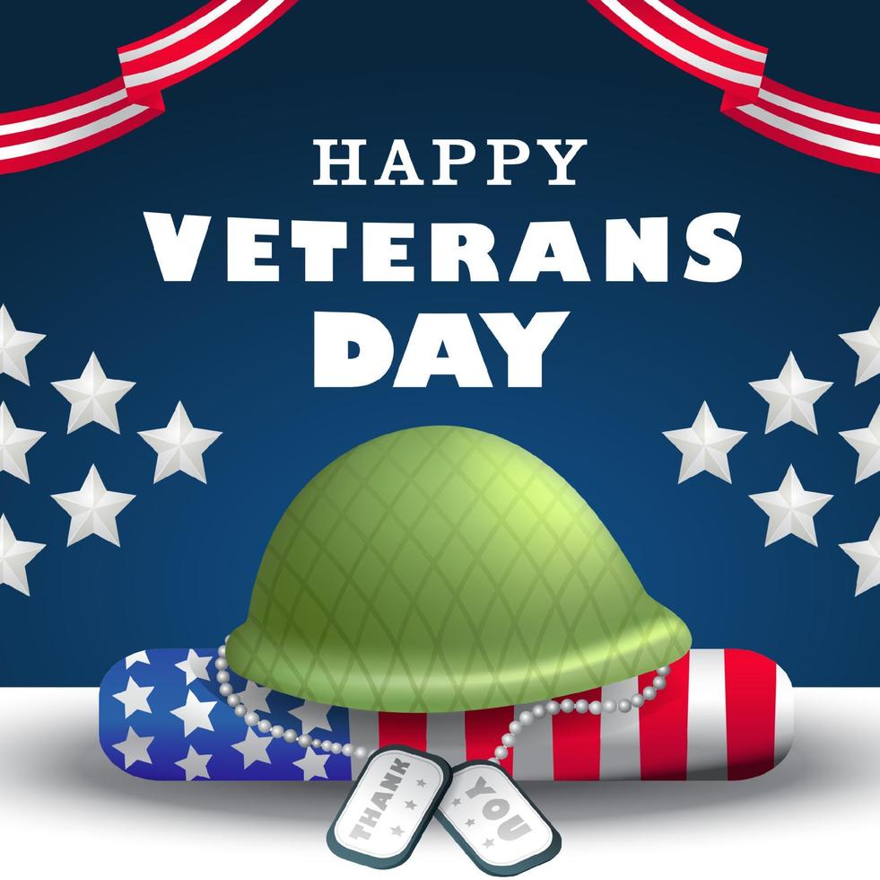 feliz día de los veteranos, casco de veterano y collar en la bandera. adecuado para eventos vector