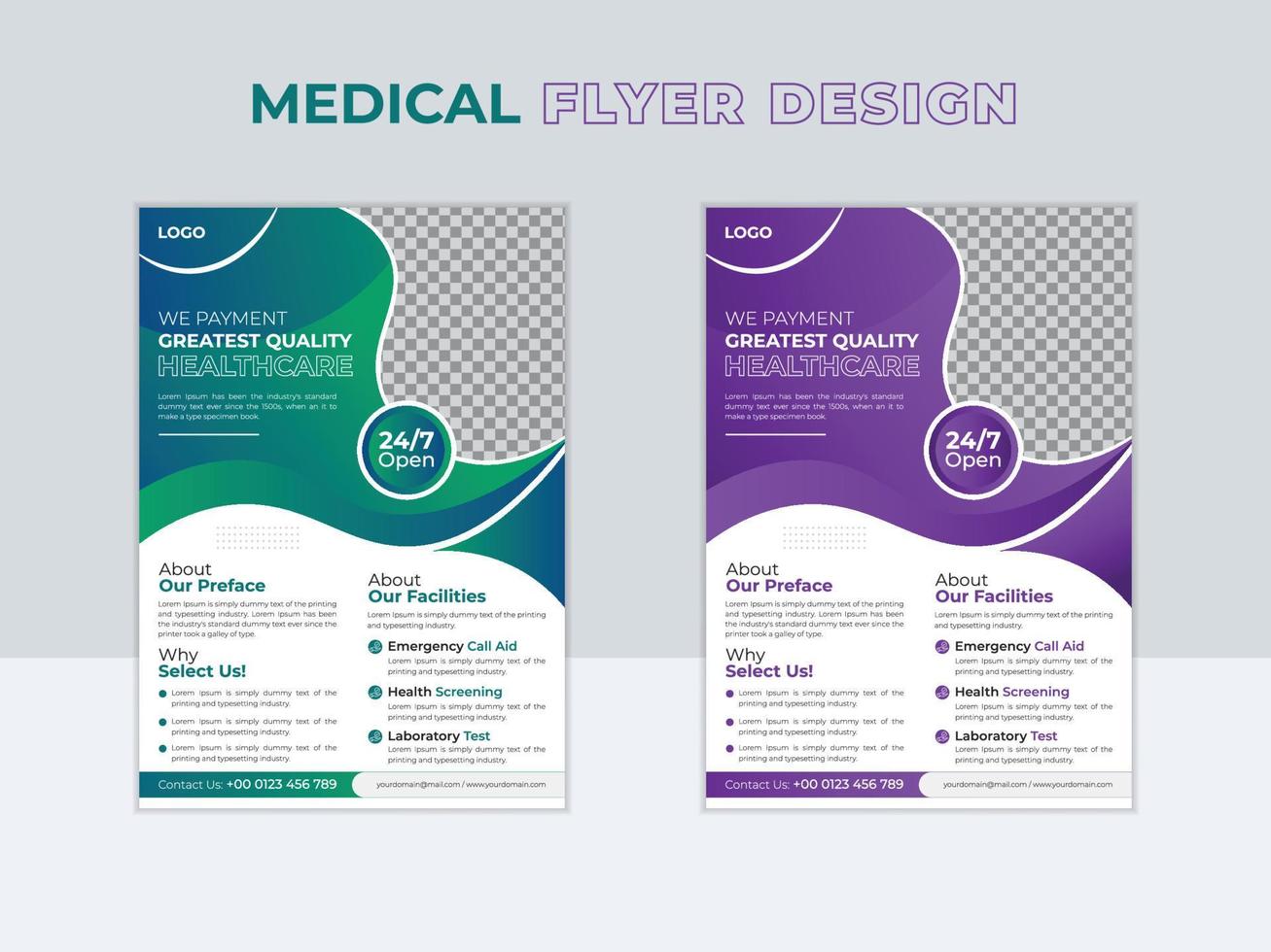 plantilla de portada geométrica de atención médica moderna para un informe y folletos médicos para imprimir y plantilla vectorial en diseño de portada de folleto de folleto de tamaño a4. vector