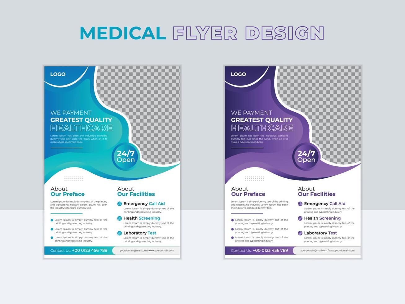 diseño de plantilla de diseño de folleto de portada de folleto médico y de atención médica moderna con tamaño a4. vector