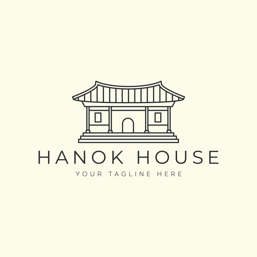 hanok house  linear vector logo illustration design, traditional korean architecture logo concept
