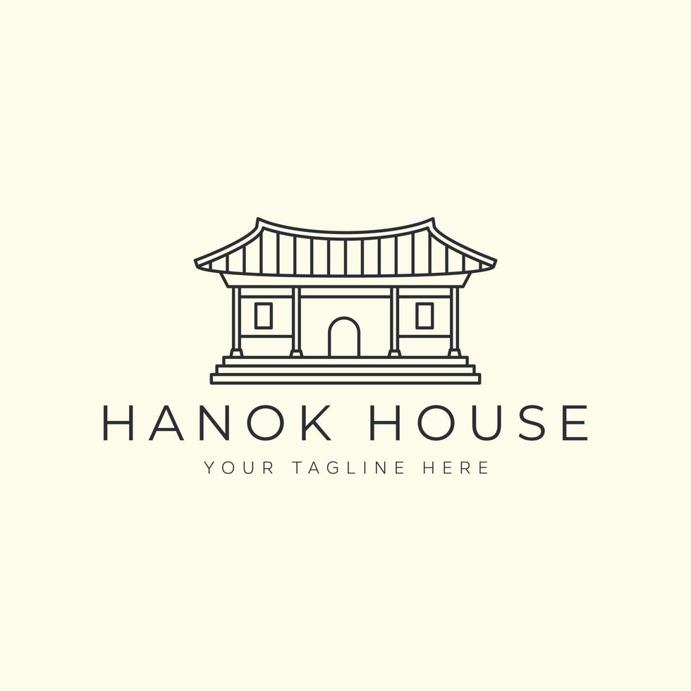 diseño de ilustración de logotipo de vector lineal de casa hanok, concepto de logotipo de arquitectura tradicional coreana