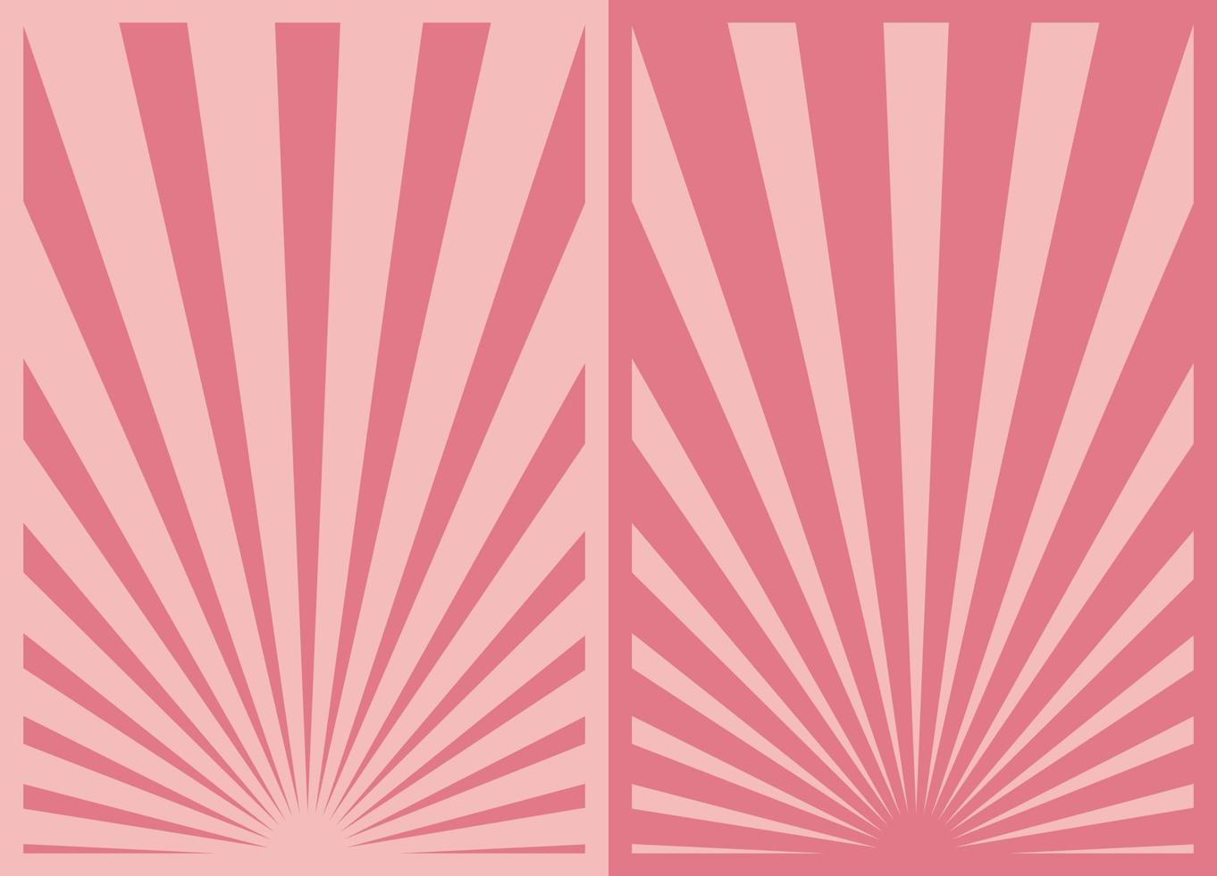 Vintage Pink Sunburst Stripes Poster Set, Template With Rays Centered at the Bottom. Retro Inspired Cartoon Vertical Posters. vector