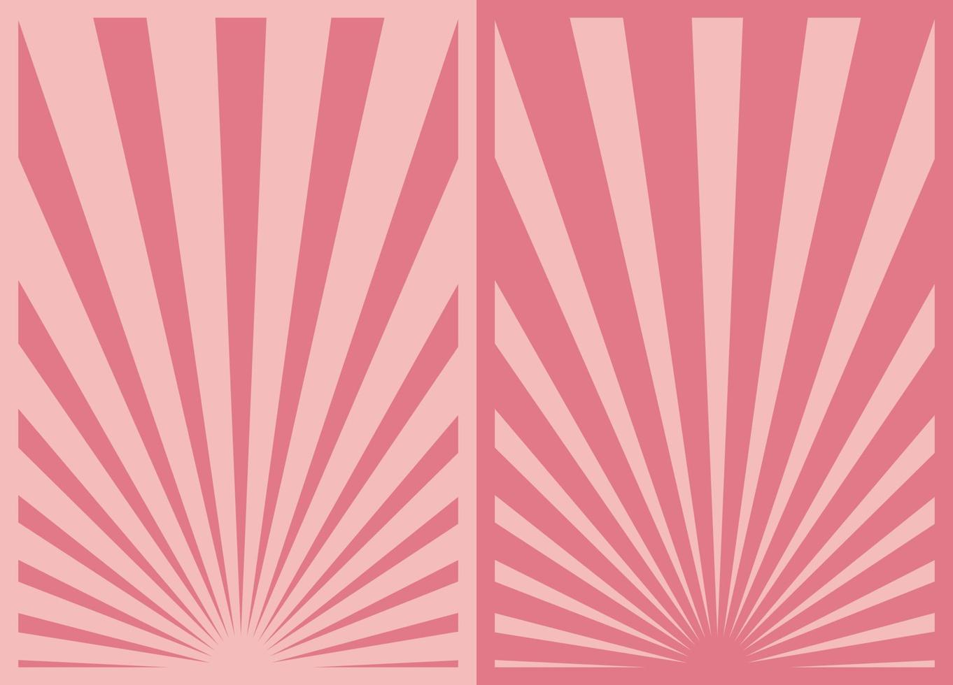 Vintage Pink Sunburst Stripes Poster Set, Template With Rays Centered at the Bottom. Retro Inspired Cartoon Vertical Posters. vector