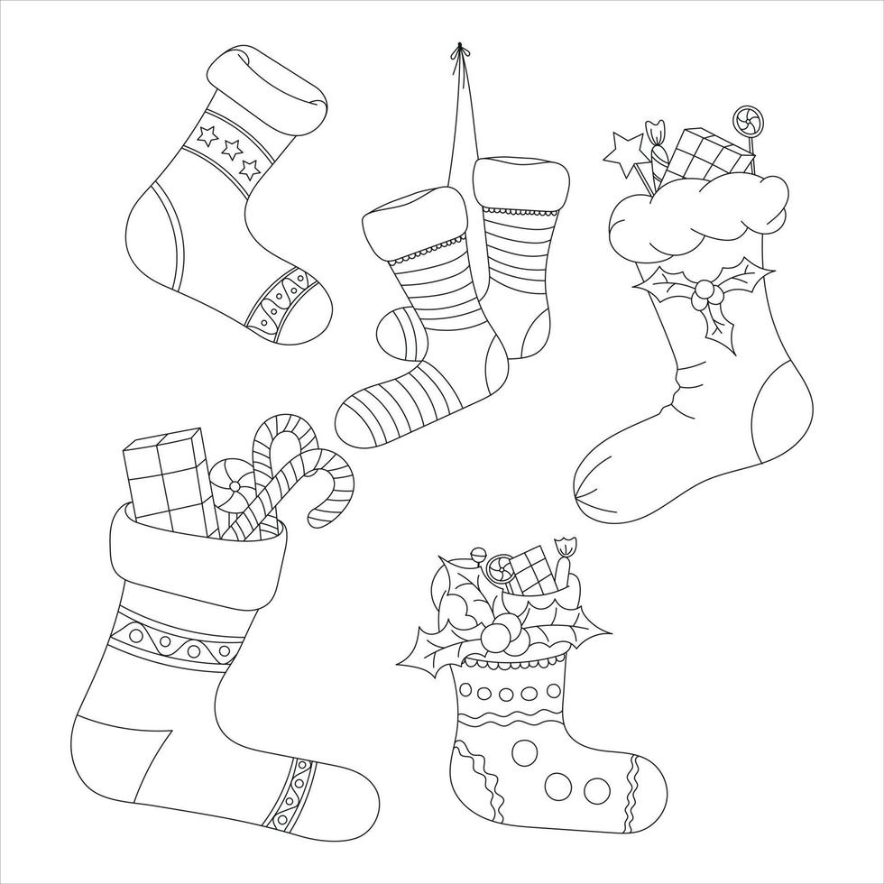 ilustración de arte de línea de calcetines de navidad vector