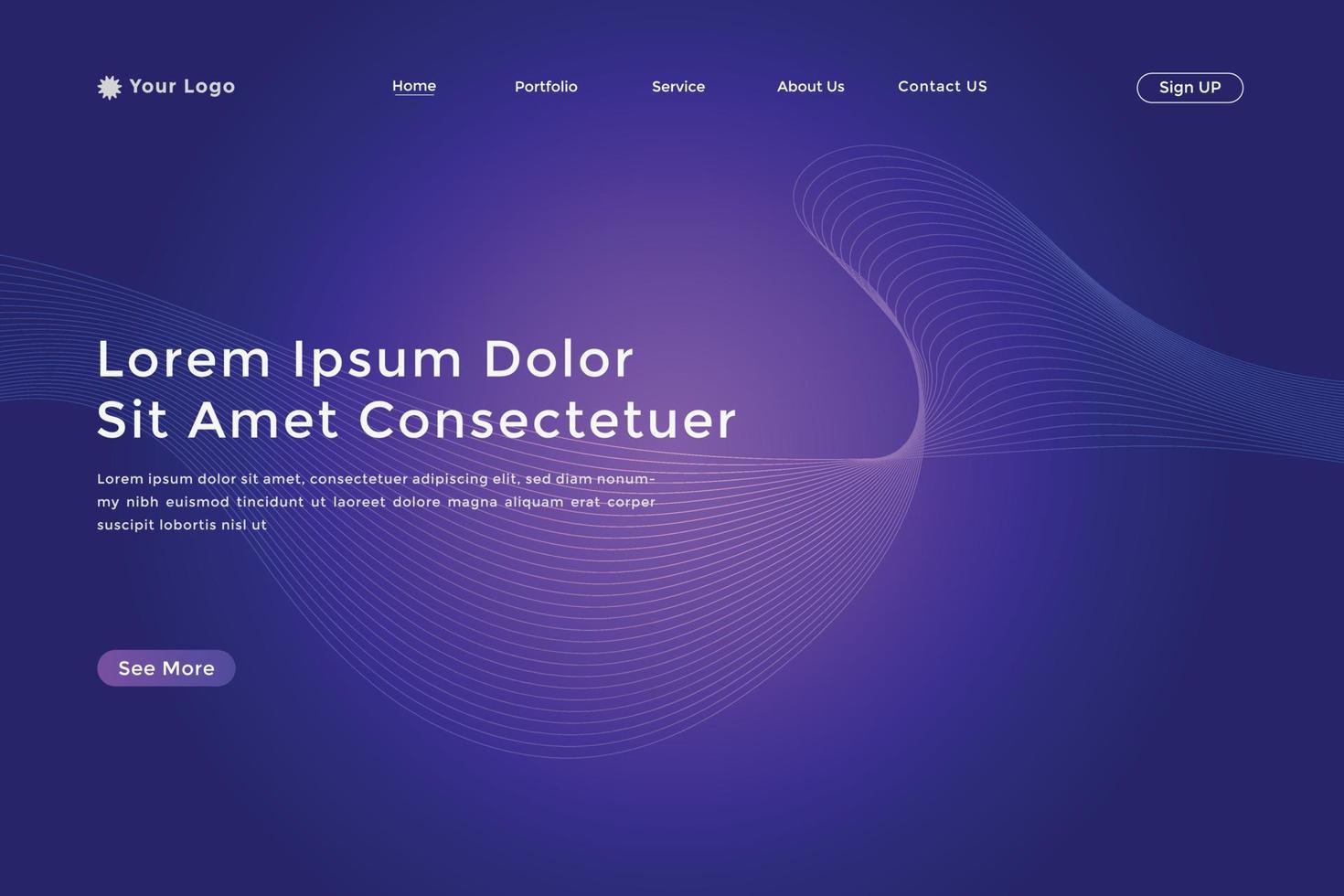 Abstract landing page with colorful wavy lines. Abstract Blue Purple gradient landing page design vector