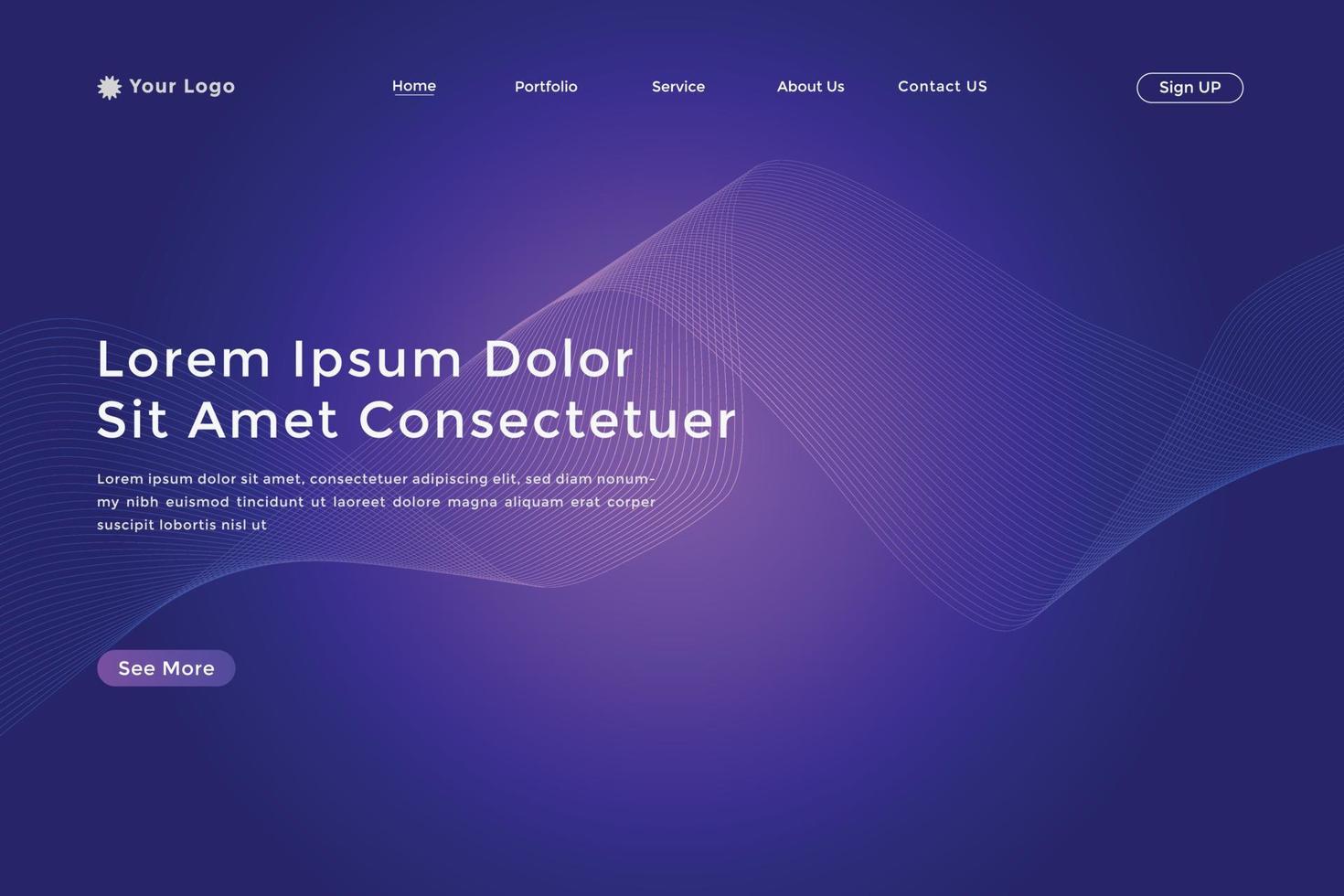 Abstract line wave gradient landing page. Modern colorful wavy line abstract landing page vector