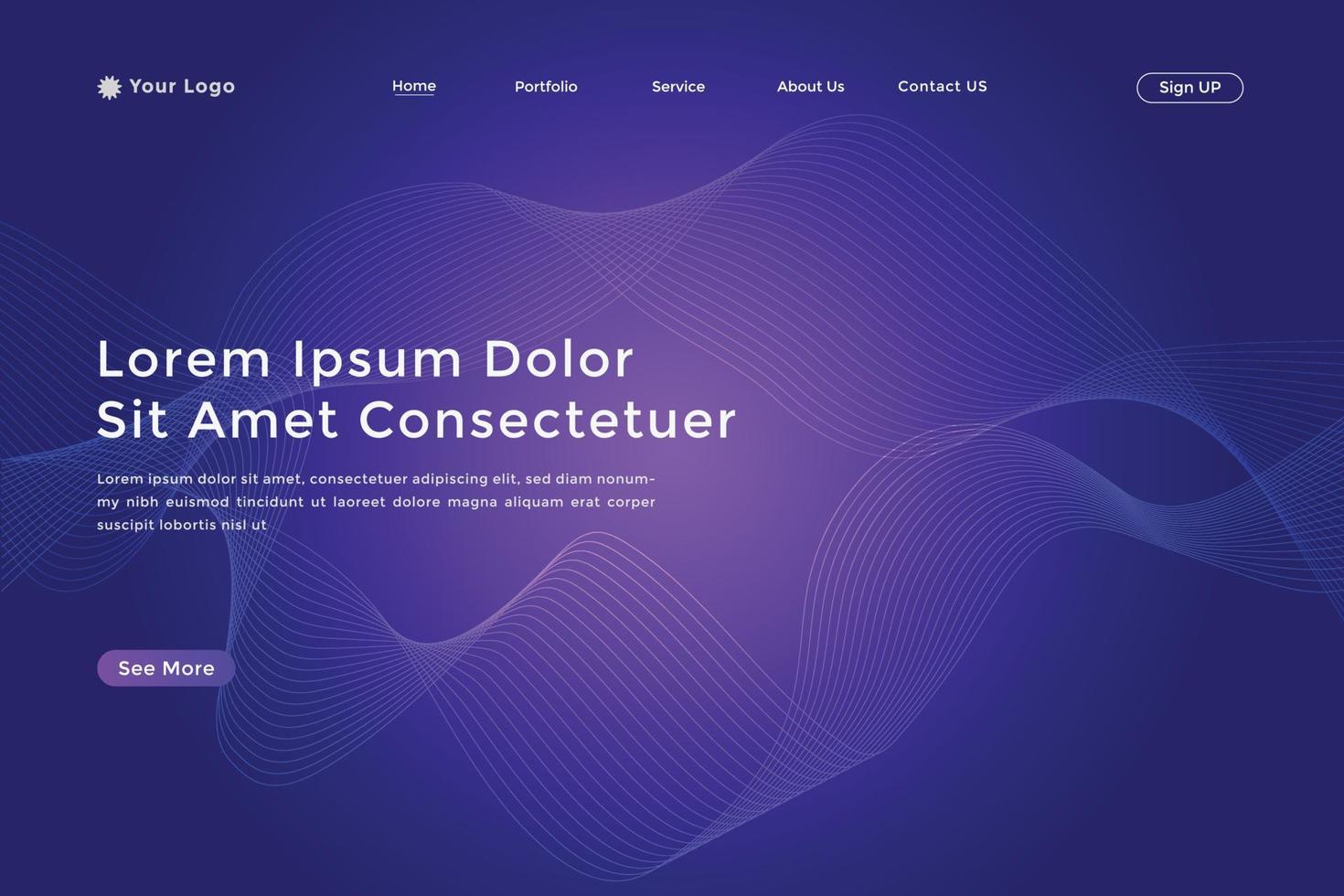 Abstract line wave gradient landing page. Modern colorful wavy line abstract landing page vector