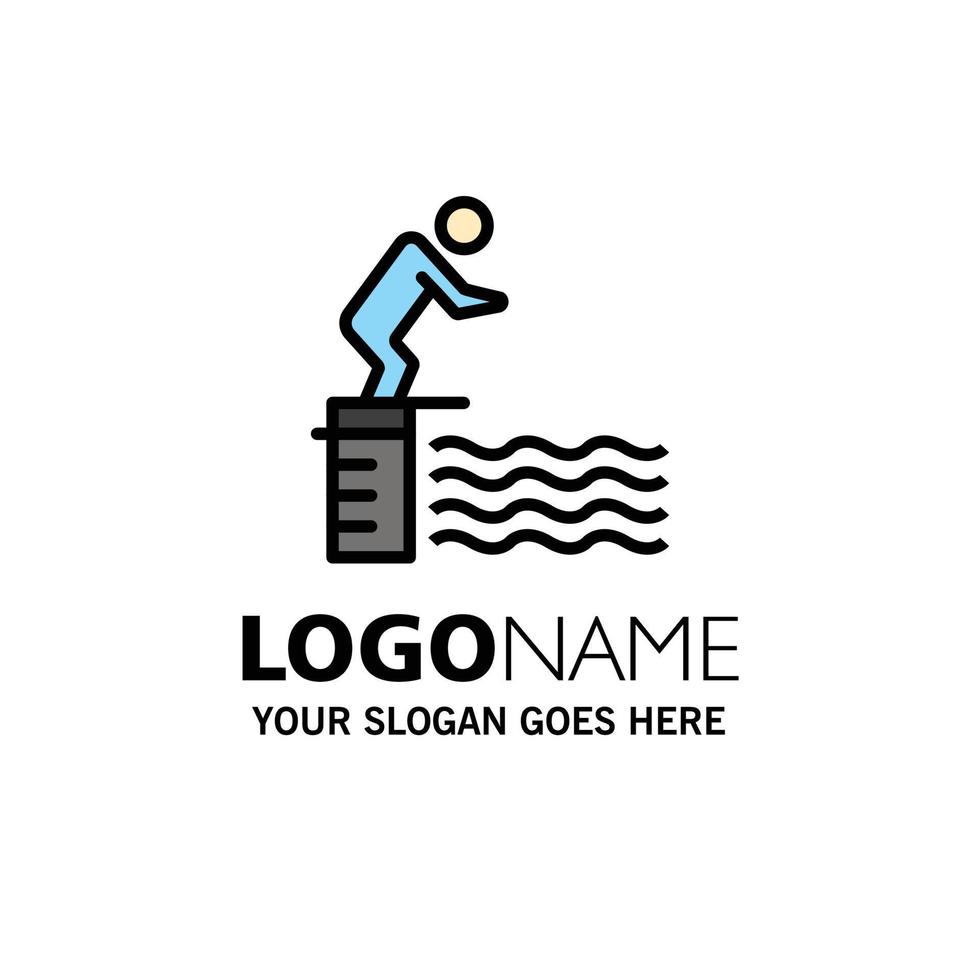 Diving Jump Platform Pool Sport Business Logo Template Flat Color vector
