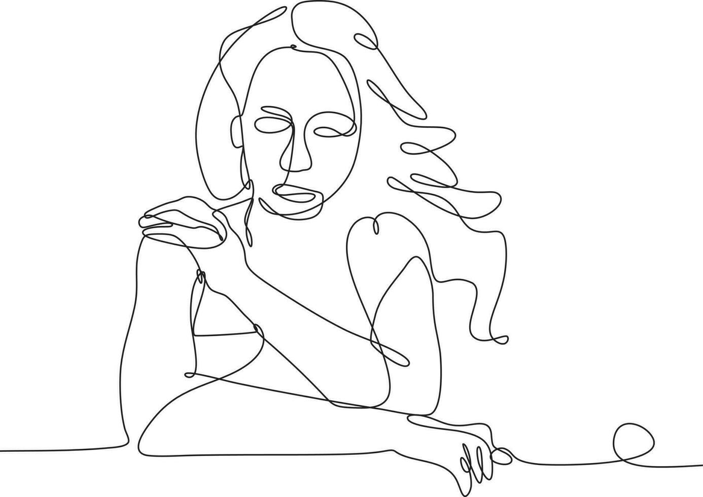 continuous line illustration design girl posing vector