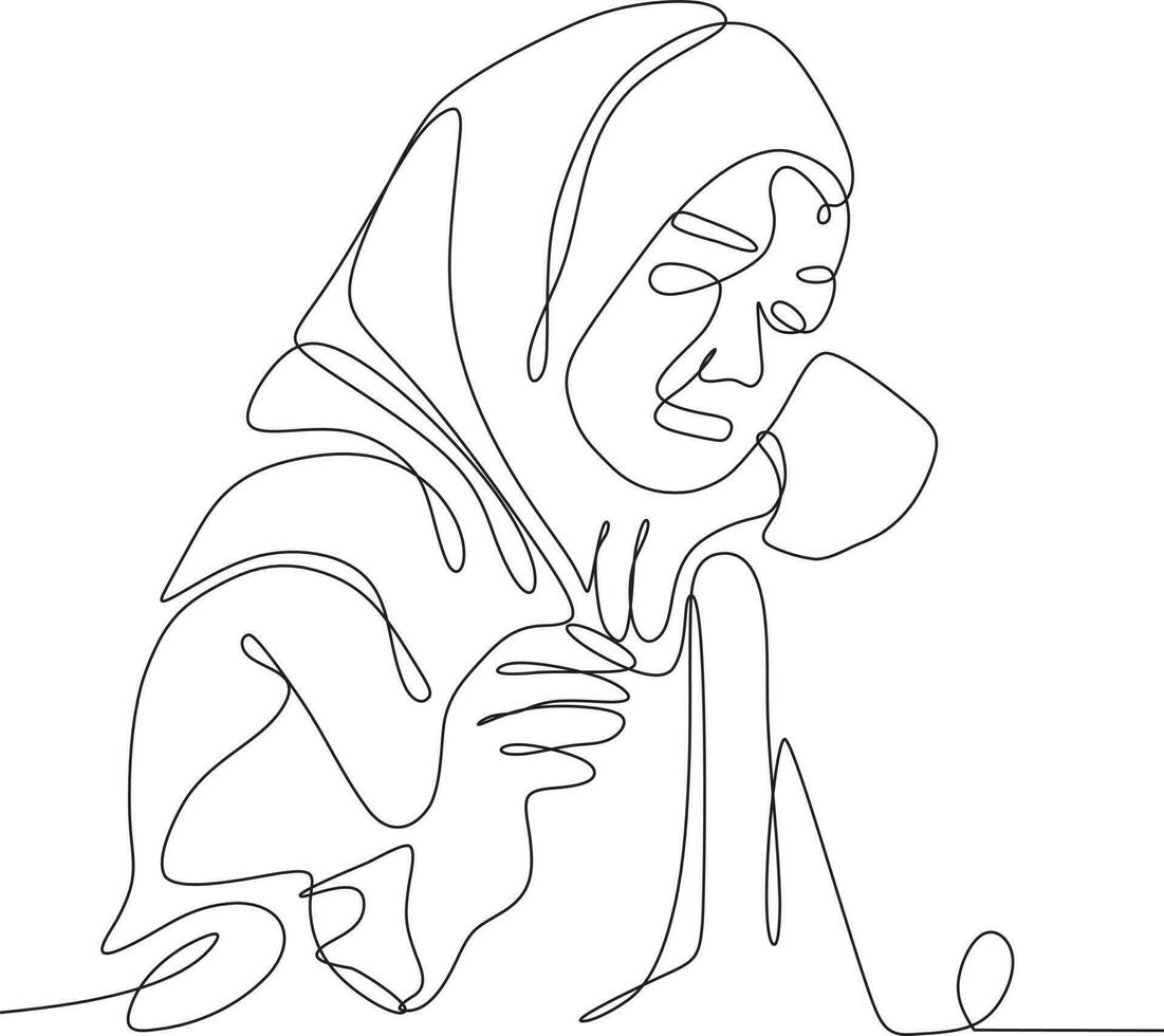 continuous line illustration design girl posing vector