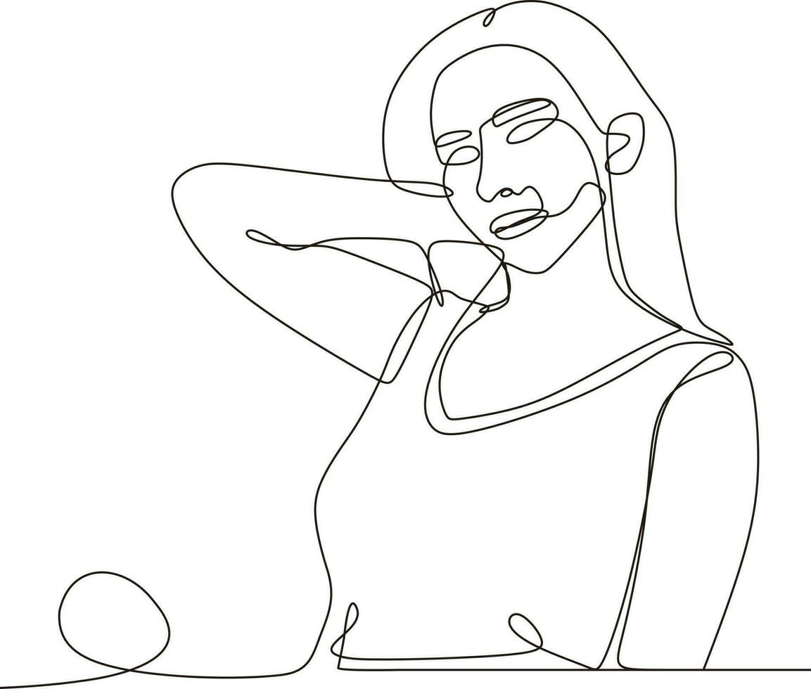 continuous line illustration design girl posing vector